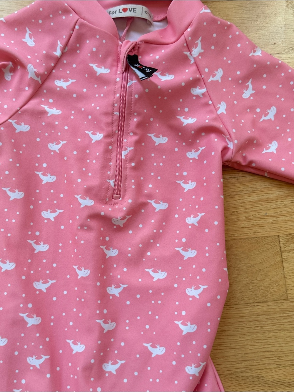 For Love Baby Pink Whale One-Piece Swimsuit / Rash Guard Set & Hat | 12-18M - Picture 2 of 6